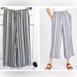 Gentle Fawn Wide Leg Striped Pull On Pants Navy White Lined Tie Front Size Small
